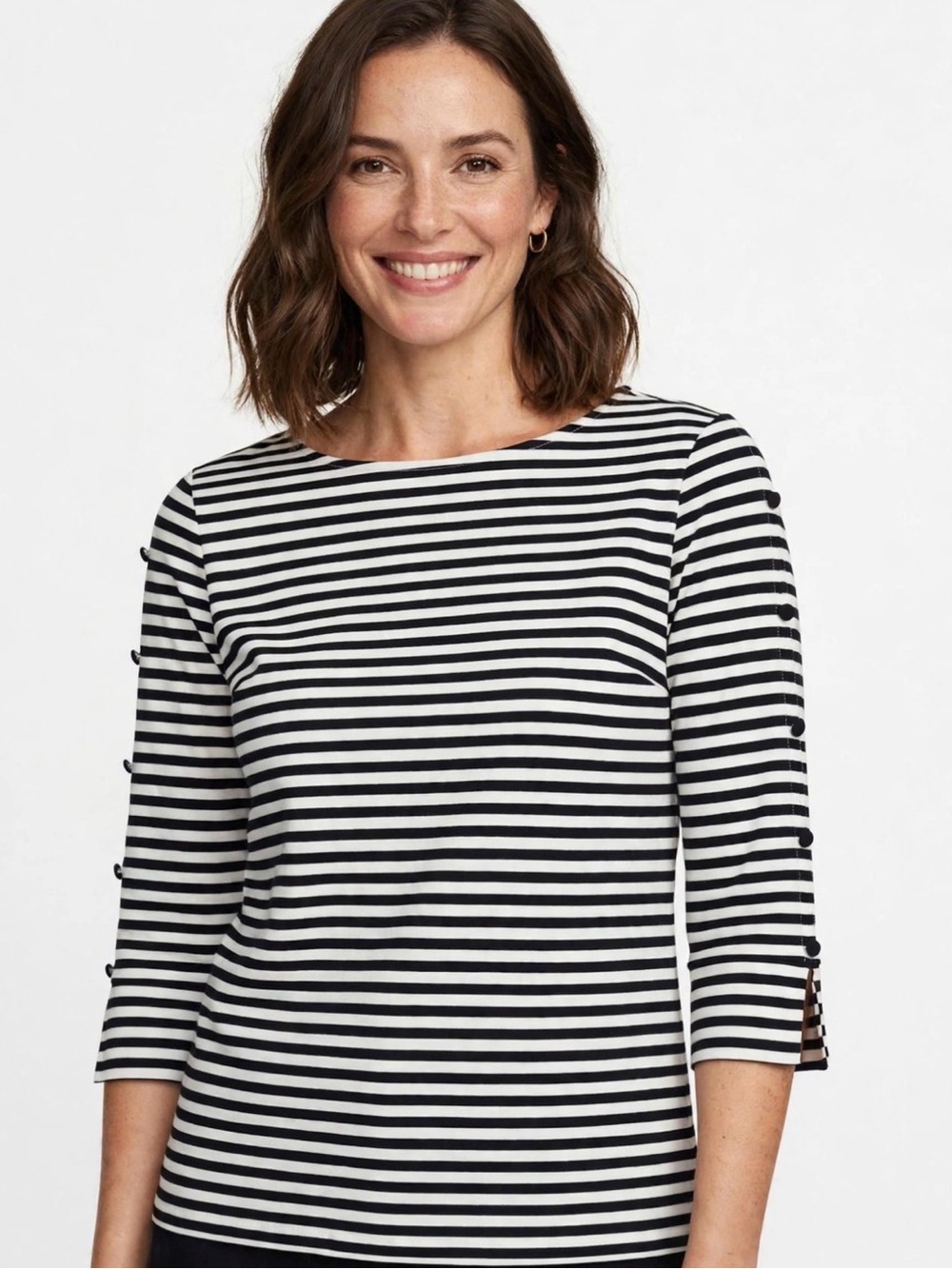 Striped Boatneck 3/4 Sleeve Top - Black & White